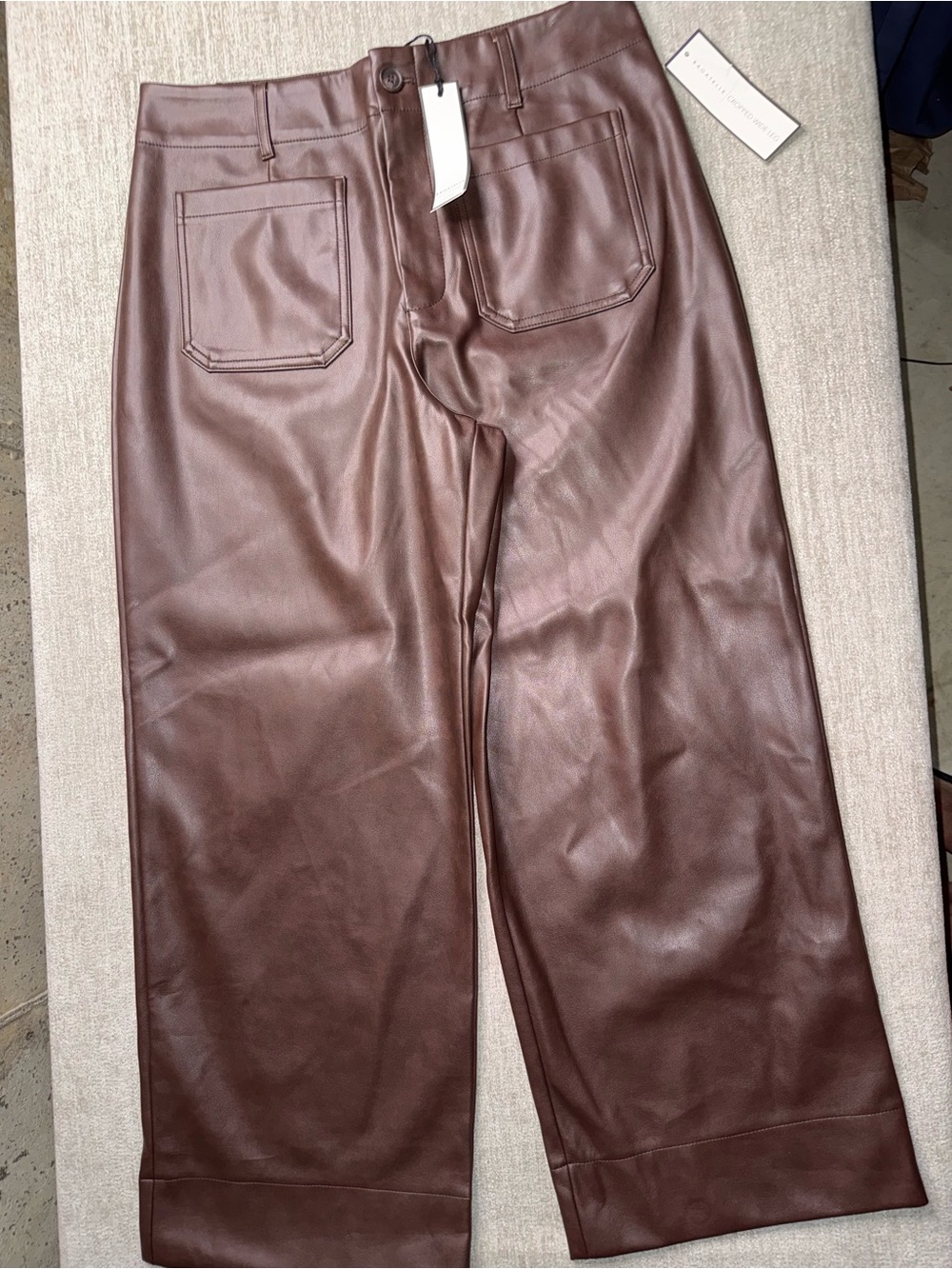Bagatelle Collection Faux Leather Cropped Wide Leg Pants Brown NWT 12 Pants
